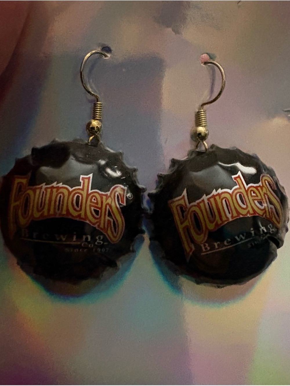 Black Bottle Cap Dangle Earrings